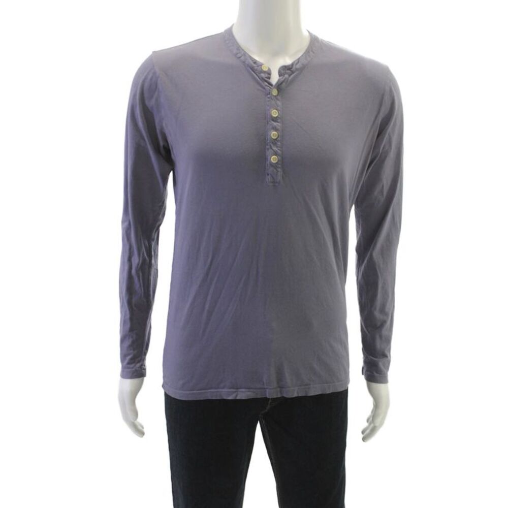 Velvet Mens Henley T-Shirt Gray Cotton Long Sleeve Solid Fall Size S